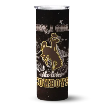 Custom Wyoming Cowboys Rose Romance Brown Black Skinny Tumbler