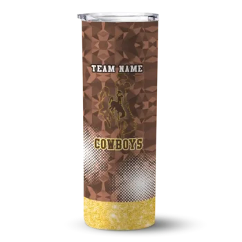 Custom Wyoming Cowboys Starburst Tiles Brown Skinny Tumbler