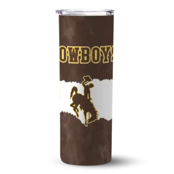 Custom Wyoming Cowboys Torn Band Brown White Skinny Tumbler