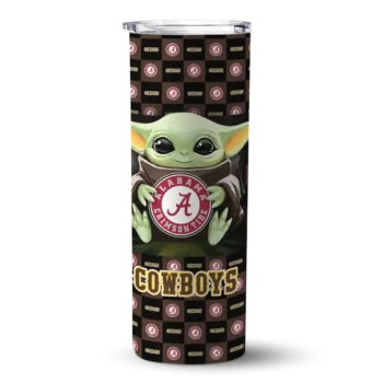 Custom Wyoming Cowboys Yoda Cozy Brown Black Skinny Tumbler