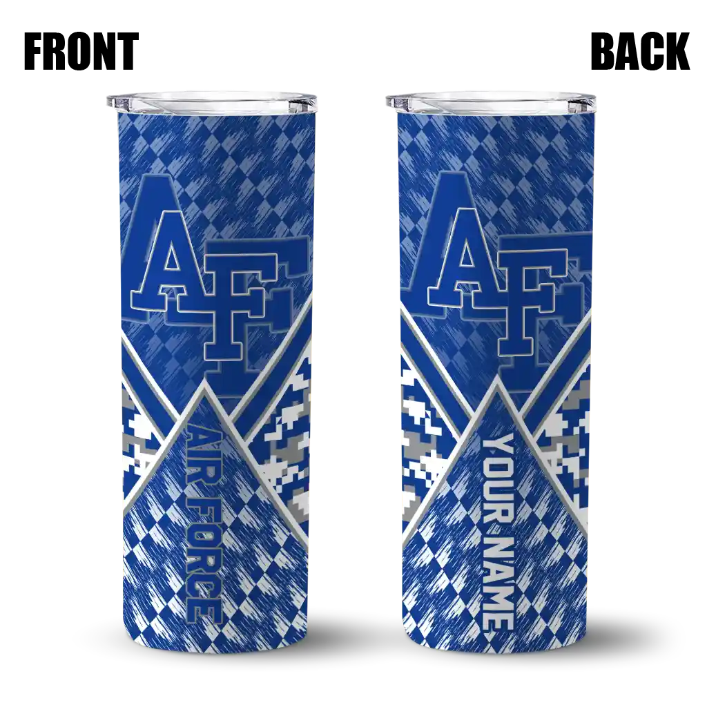 customized-air-force-falcons-monogram-burst-blue-white-skinny-tumbler-fashion-forward.webp