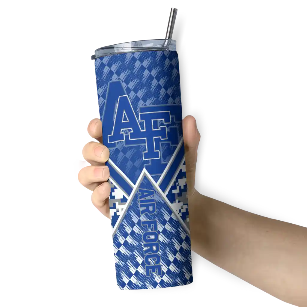 customized-air-force-falcons-monogram-burst-blue-white-skinny-tumbler-premium-grade.webp