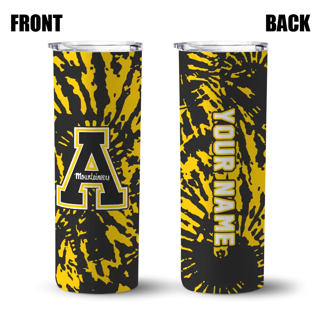 customized-appalachian-state-mountaineers-metallic-grid-black-skinny-tumbler-fashion-forward.webp