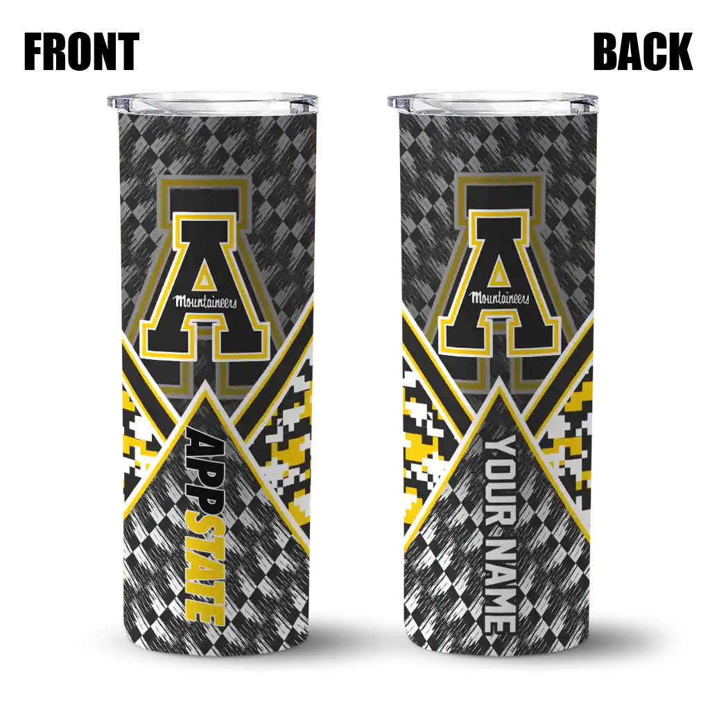 customized-appalachian-state-mountaineers-monogram-burst-black-white-skinny-tumbler-fashion-forward.webp