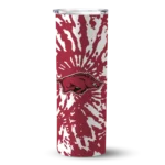 customized-arkansas-razorbacks-metallic-grid-red-skinny-tumbler-best-selling.webp