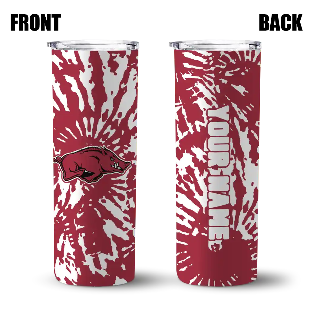 customized-arkansas-razorbacks-metallic-grid-red-skinny-tumbler-fashion-forward.webp