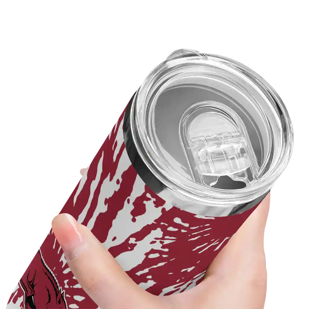customized-arkansas-razorbacks-metallic-grid-red-skinny-tumbler-high-quality.webp