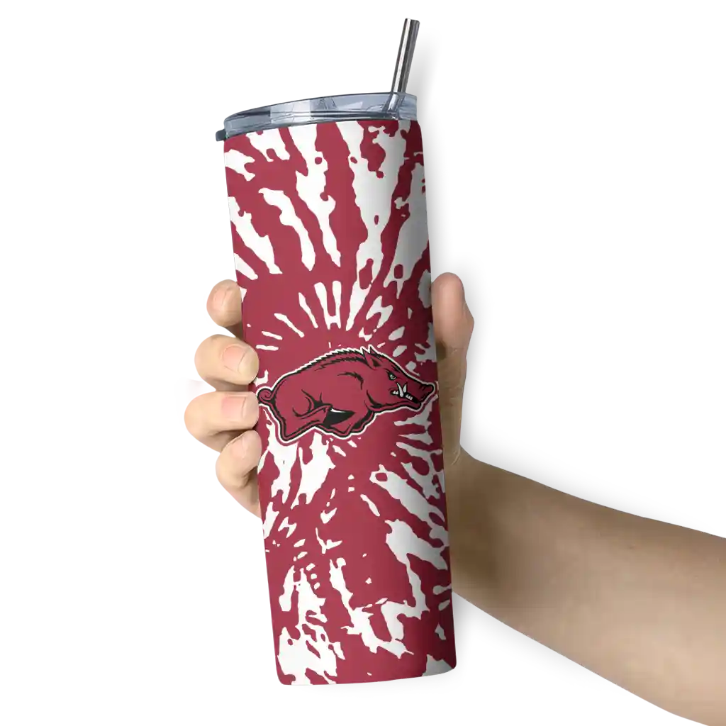 customized-arkansas-razorbacks-metallic-grid-red-skinny-tumbler-premium-grade.webp