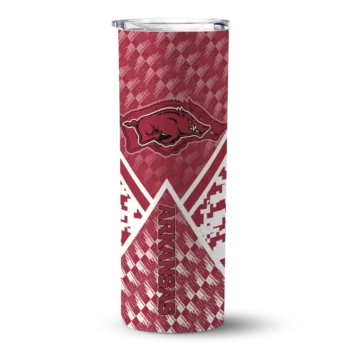 Customized Arkansas Razorbacks Monogram Burst Red White Skinny Tumbler
