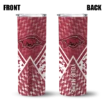 customized-arkansas-razorbacks-monogram-burst-red-white-skinny-tumbler-best-selling.webp