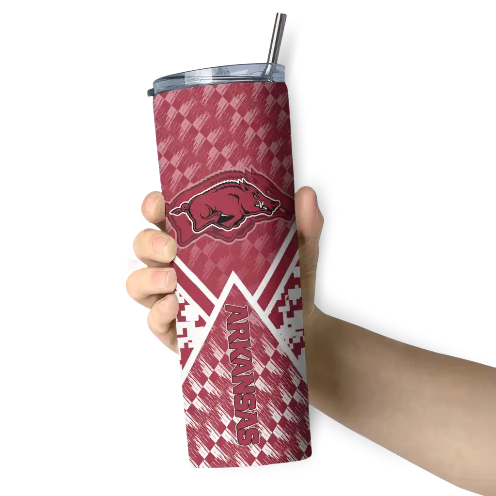 customized-arkansas-razorbacks-monogram-burst-red-white-skinny-tumbler-premium-grade.webp