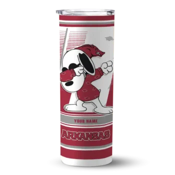 Customized Arkansas Razorbacks Snoopy Dog Red White Skinny Tumbler