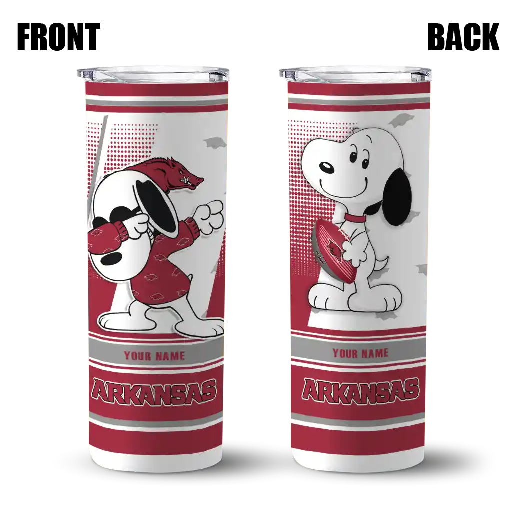 customized-arkansas-razorbacks-snoopy-dog-red-white-skinny-tumbler-fashion-forward.webp