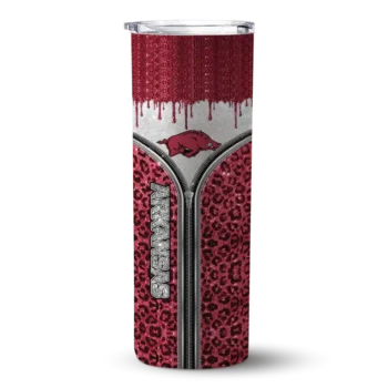 Customized Arkansas Razorbacks Sparkle Drip Red Skinny Tumbler