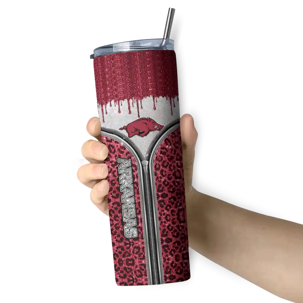 customized-arkansas-razorbacks-sparkle-drip-red-skinny-tumbler-premium-grade.webp
