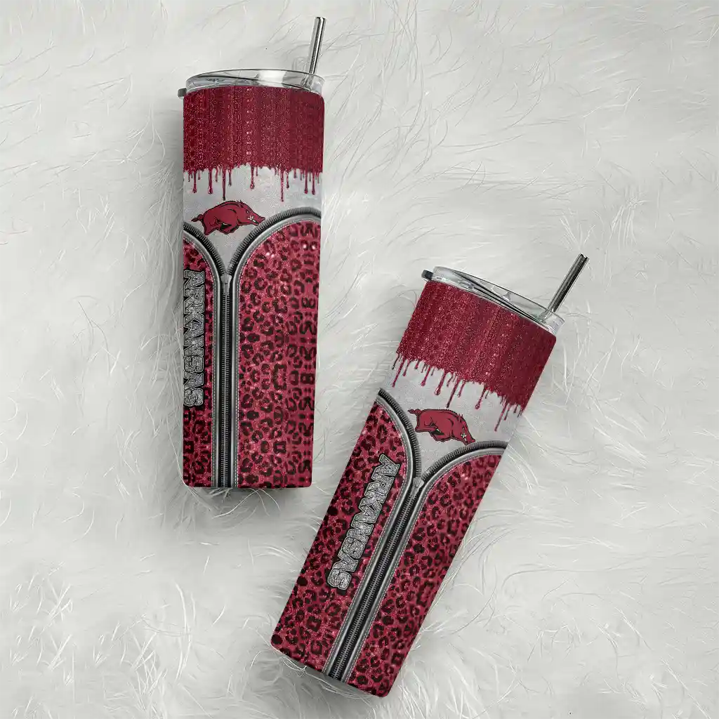 customized-arkansas-razorbacks-sparkle-drip-red-skinny-tumbler-top-rated.webp