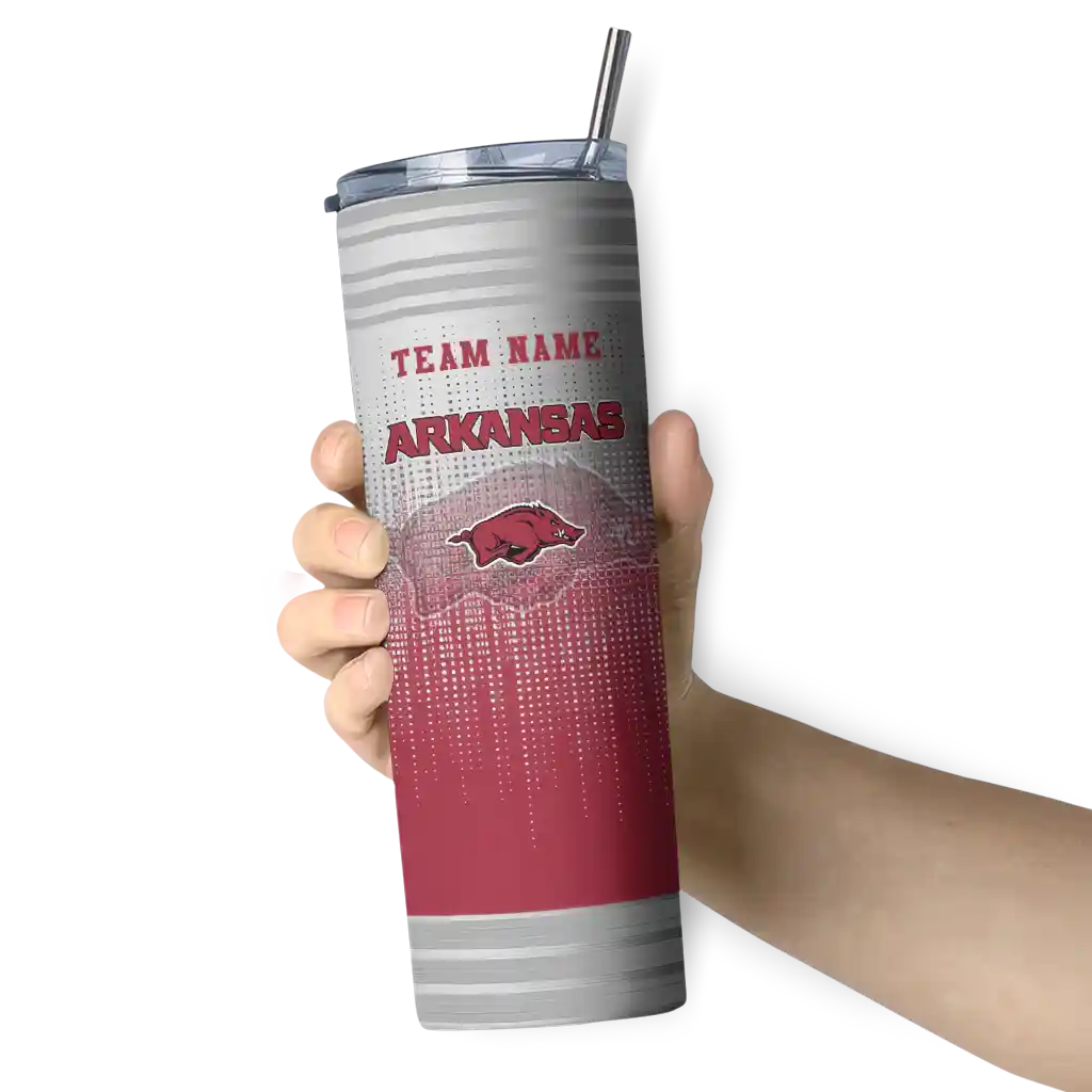 customized-arkansas-razorbacks-swirl-texture-red-skinny-tumbler-premium-grade.webp