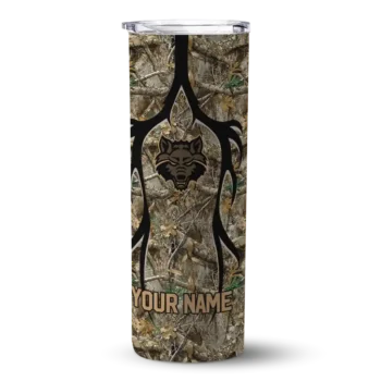 Customized Arkansas State Red Wolves Antler Flow Camo Skinny Tumbler