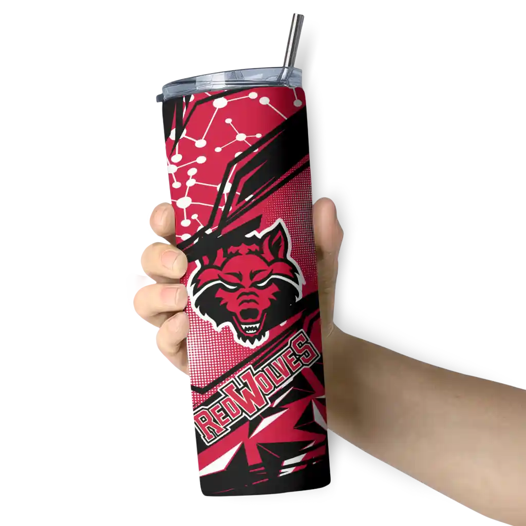 customized-arkansas-state-red-wolves-helmet-clash-scarlet-skinny-tumbler-premium-grade-1.webp
