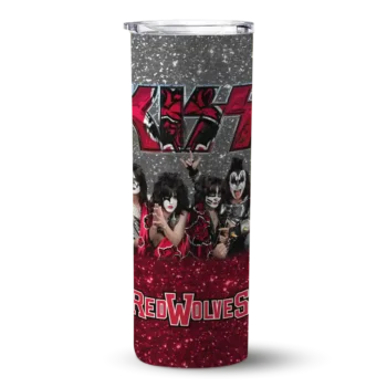 Customized Arkansas State Red Wolves Kiss Band Black Skinny Tumbler