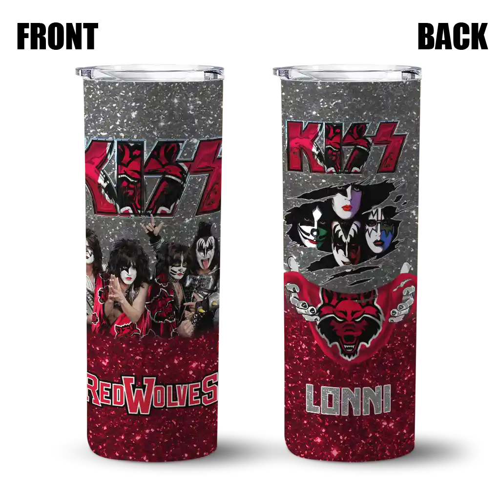 customized-arkansas-state-red-wolves-kiss-band-black-skinny-tumbler-fashion-forward.webp