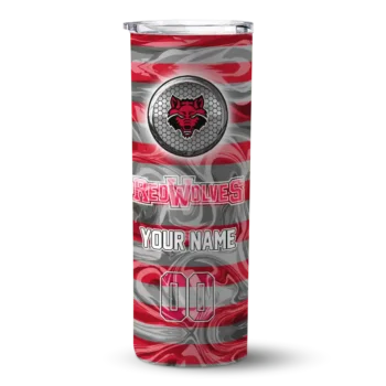 Customized Arkansas State Red Wolves Patterned Waves Scarlet Skinny Tumbler