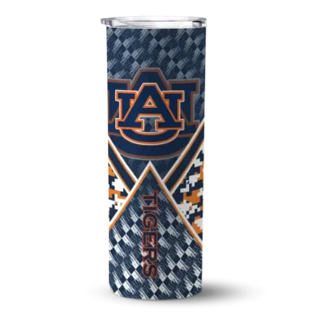 Customized Auburn Tigers Monogram Burst Navy Blue White Skinny Tumbler