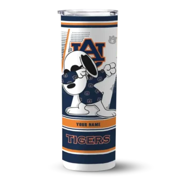 Customized Auburn Tigers Snoopy Dog Navy Blue White Skinny Tumbler