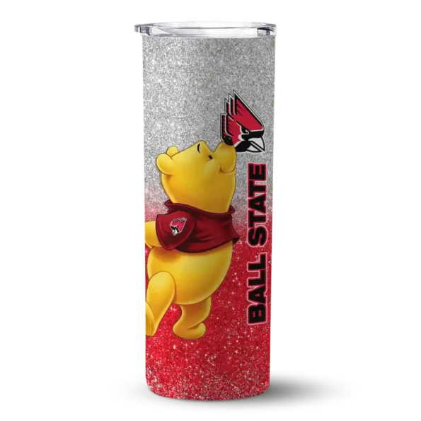 customized ball state cardinals winnie the pooh red gray skinny tumbler best selling 1