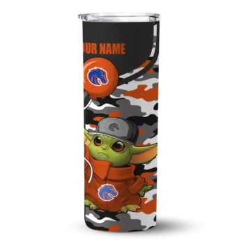 Customized Boise State Broncos Yoda Camo Orange Black Skinny Tumbler