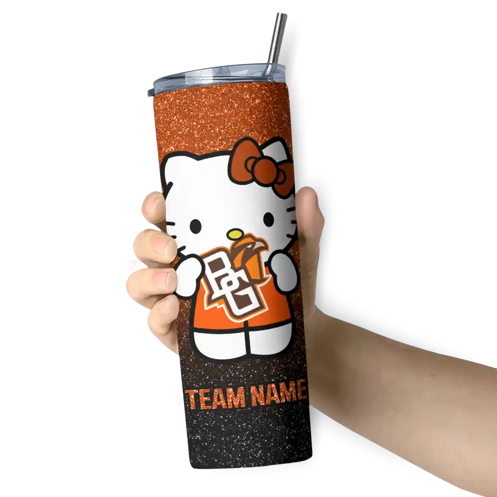customized-bowling-green-falcons-hello-kitty-orange-black-skinny-tumbler-premium-grade.webp