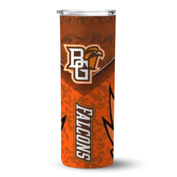 Customized Bowling Green Falcons Spiral Burst Print Orange Skinny Tumbler