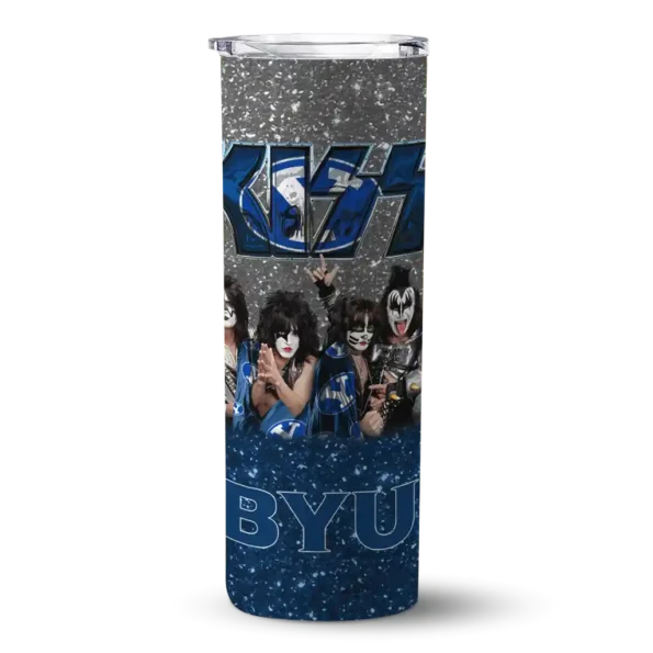customized byu cougars kiss band white skinny tumbler best selling