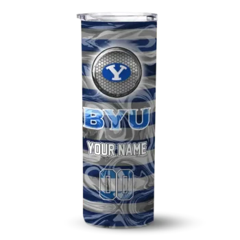 Customized BYU Cougars Patterned Waves Blue Skinny Tumbler