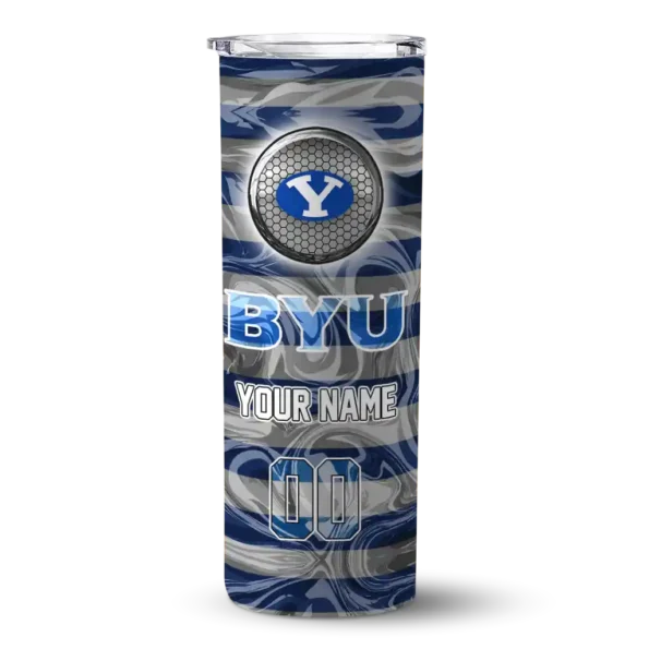 customized byu cougars patterned waves blue skinny tumbler best selling