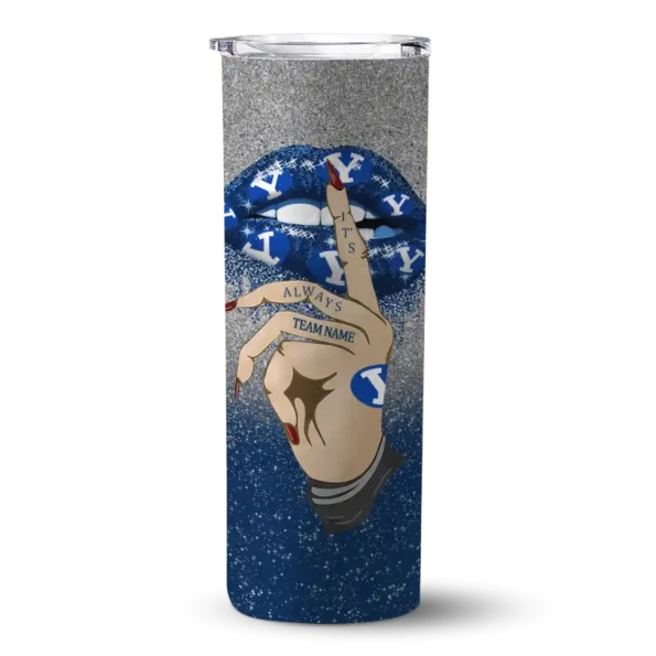 customized byu cougars sparkle lips blue skinny tumbler best selling