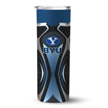 Customized BYU Cougars Superman Emblem Blue Black Skinny Tumbler
