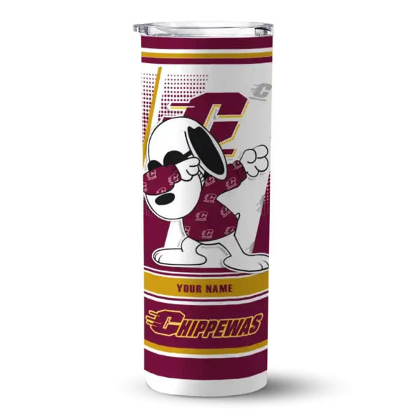 customized central michigan chippewas snoopy dog maroon white skinny tumbler best selling