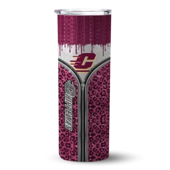 Customized Central Michigan Chippewas Sparkle Drip Maroon Skinny Tumbler
