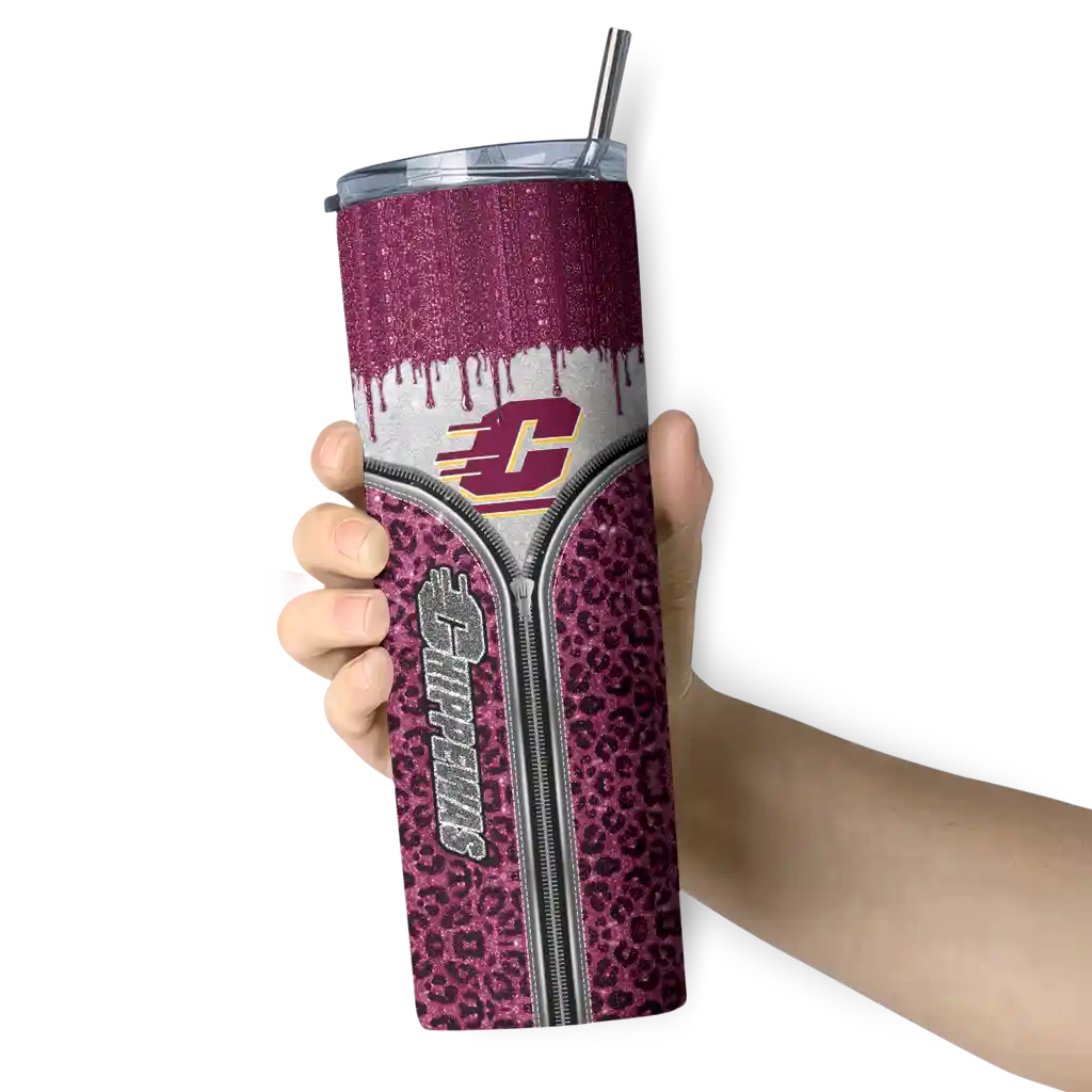 customized-central-michigan-chippewas-sparkle-drip-maroon-skinny-tumbler-premium-grade.webp