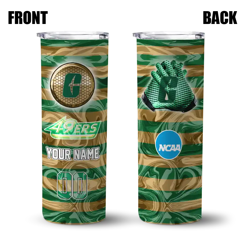 customized-charlotte-49ers-patterned-waves-green-skinny-tumbler-fashion-forward.webp