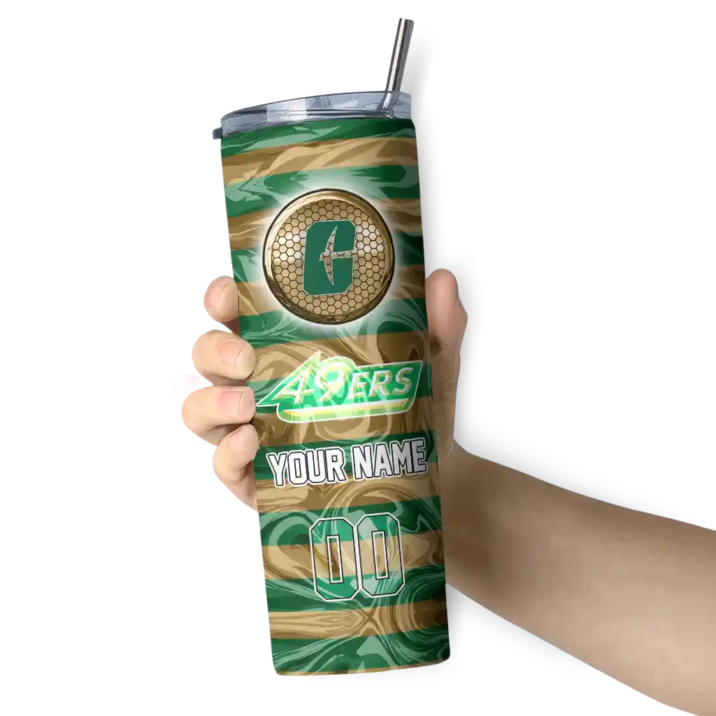 customized-charlotte-49ers-patterned-waves-green-skinny-tumbler-premium-grade.webp