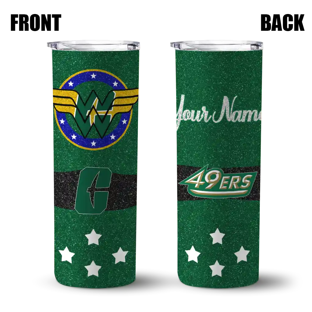 customized-charlotte-49ers-star-cluster-green-skinny-tumbler-fashion-forward.webp