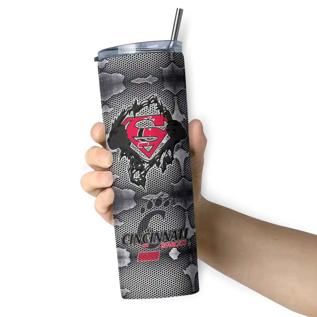 customized-cincinnati-bearcats-chevron-v-red-gray-skinny-tumbler-premium-grade.webp