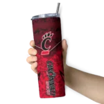 customized-cincinnati-bearcats-spiral-burst-print-red-skinny-tumbler-best-selling.webp