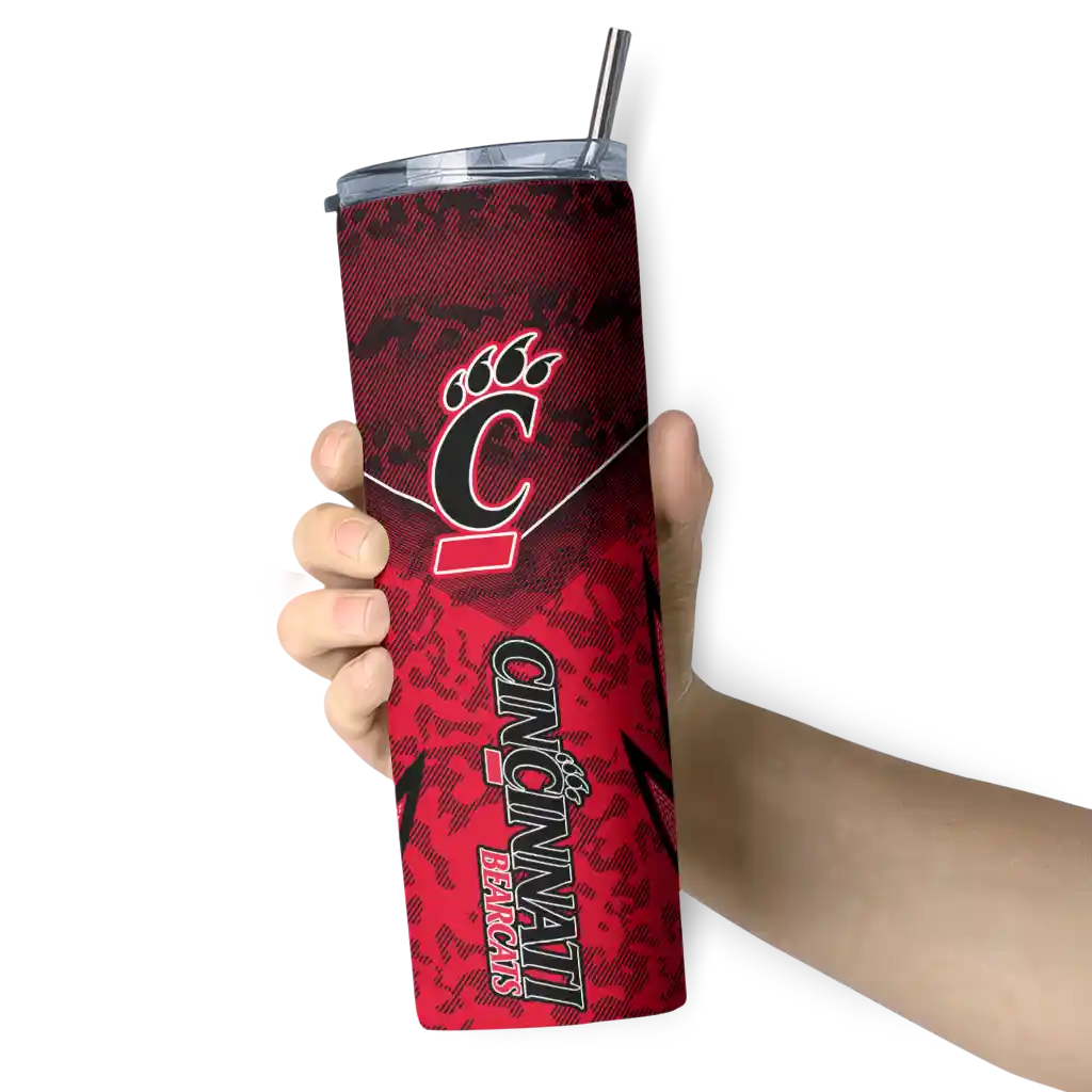 customized-cincinnati-bearcats-spiral-burst-print-red-skinny-tumbler-premium-grade.webp