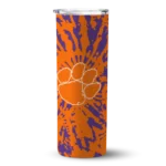 customized-clemson-tigers-metallic-grid-orange-skinny-tumbler-best-selling.webp