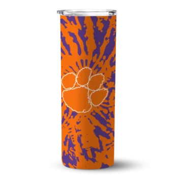 Customized Clemson Tigers Metallic Grid Orange Skinny Tumbler