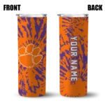 customized-clemson-tigers-metallic-grid-orange-skinny-tumbler-best-selling.webp