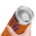 customized-clemson-tigers-metallic-grid-orange-skinny-tumbler-best-selling.webp